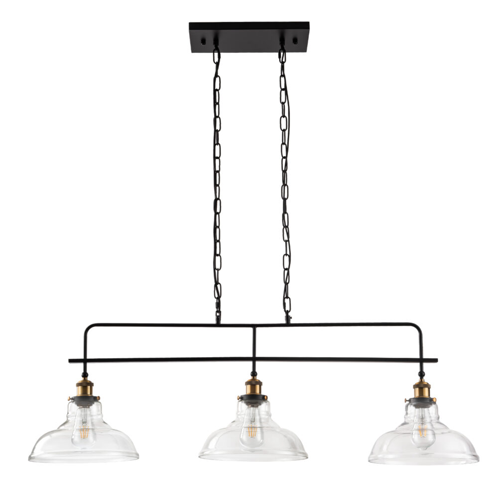 Somerset-3 lights Glass Pendant Island Light-HQPD31BL