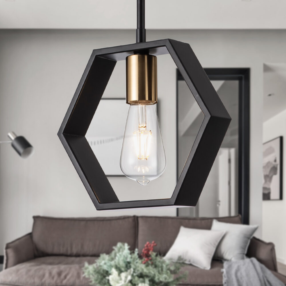 Star of David-Hexagon Black Pendant Light-HQPD29BL - Image 2