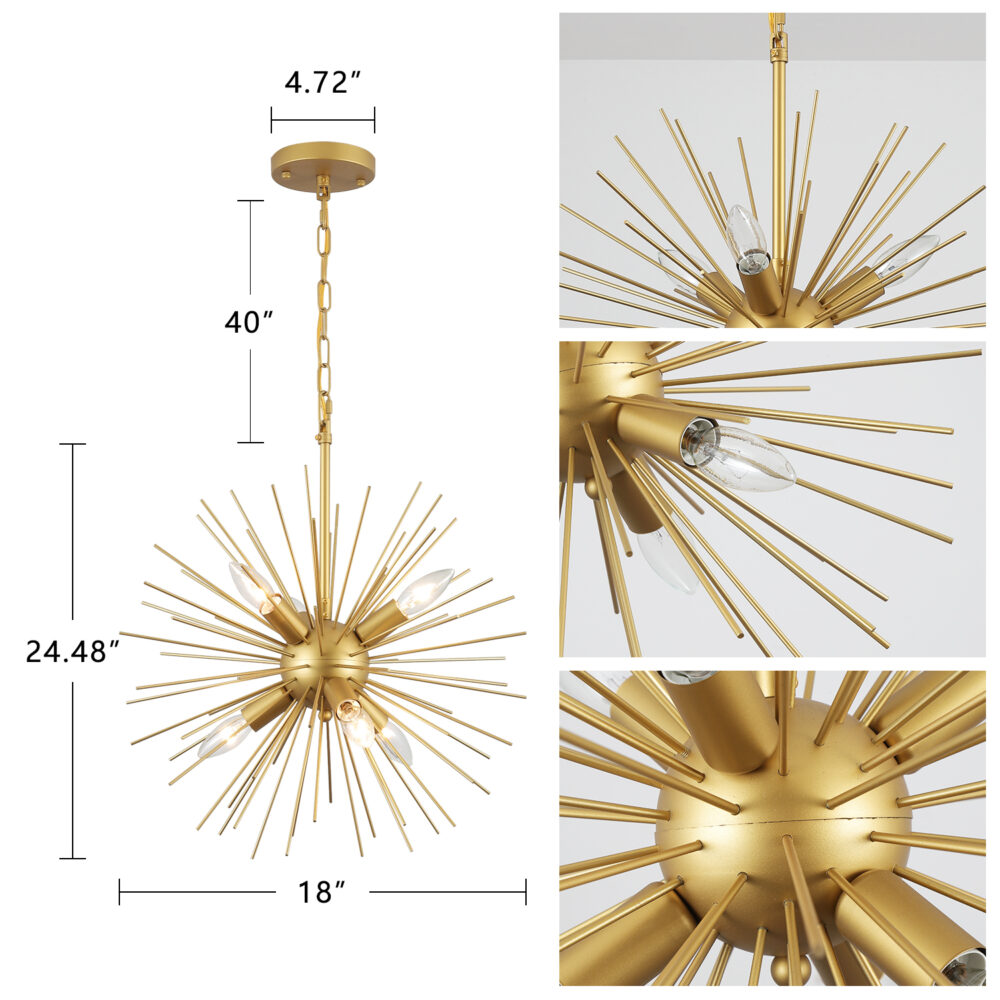 Starburst-6-Light Chandelier-HQPDOT01-GOLD - Image 2